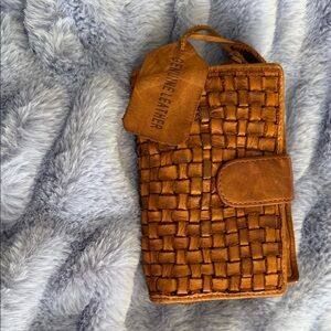 Genuine Leather Woven Wallet - Tan